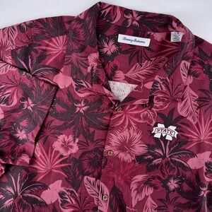 Tommy Bahama Large Mississippi State Bulldogs Silk Hawaiian Shirt Maroon Floral